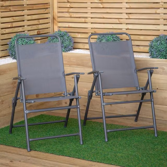Samuel Alexander Set of 6 Grey Textilene Outdoor Garden Chairs with Armrests