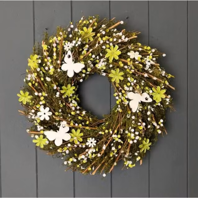 KDMD Twig Flower and Butterfly Wreath in Green