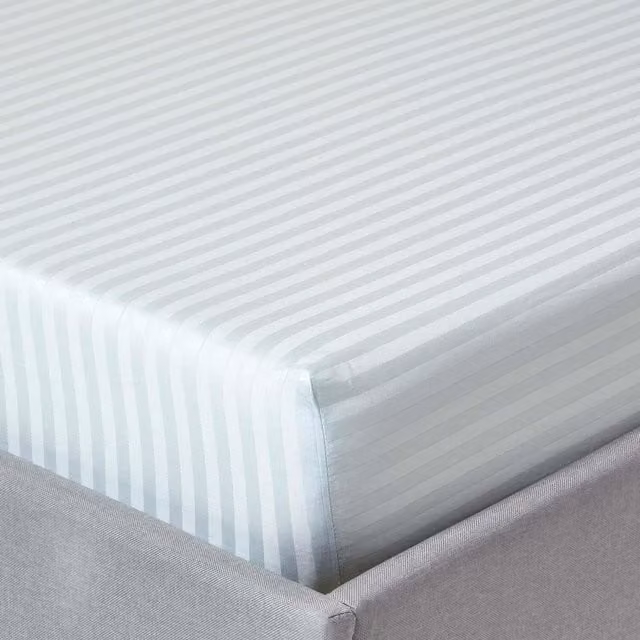 Homescapes 330 Thread Count Egyptian Combed Cotton Mako Satin Stripe Fitted Sheet, Blue, W/D/H: 90 x 200 cm
