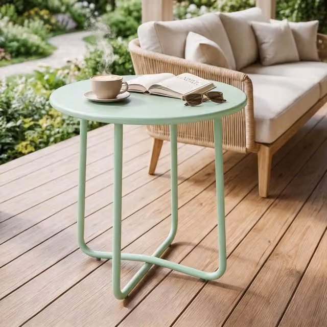 Outsunny Metal Round Garden Side Table, Green, Diameter: 48 cm