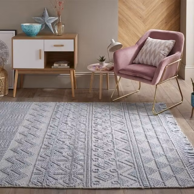 The Rug Shop UK Blue Geometric Kilim Hand Made Flat Weave Area Rug W: 200 cm, D: 280 cm