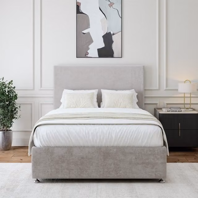 Bedmaster Luxury Velvet Divan Base with Storage Drawers and Plain Headboard in Seal Grey, W/D/H: 90 x 200 cm