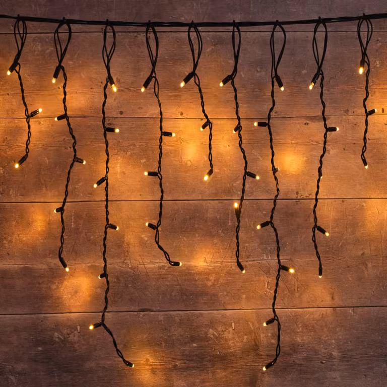 Lights4fun Plus Connect LED Icicle Lights, Warm White, 42m, Black Cable