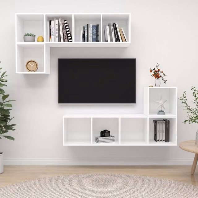 Berkfield Home 4 Piece White Minimalist TV Cabinet Set in Engineered Wood