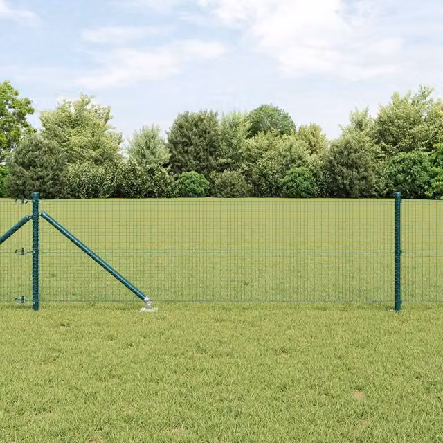 Berkfield Home Set of 2 Green Metal Round Fence Posts