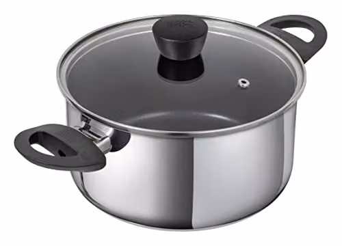 Kuhn Rikon Classic Induction Non-Stick Stainless Steel Casserole Pot with Glass Lid, Silver, 2.3 l