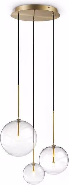Netlighting Equinoxe Cluster Pendant Ceiling Light in Gold/Brass with 3x G4 Transparent Glass Spheres
