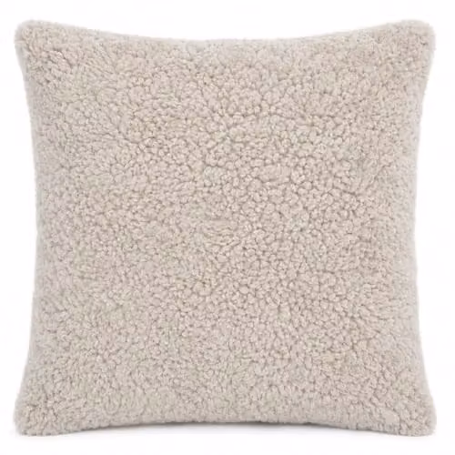 SNUGRUGS Short Curly Wool Sheepskin Cushion with Cotton Backing and Inner, Beige, W/D/H: 40 x 40 x 40 cm