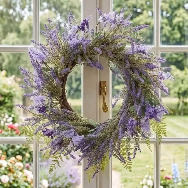 Dibor Luxury Purple Lavender Floral Summer and Spring Door Wreath, Diameter: 50 cm