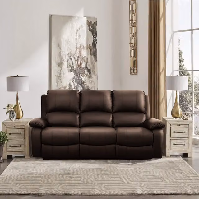 Comfy Living Brown Leather Reclining Sofa Set Including 3-Seater, 2-Seater and Armchair