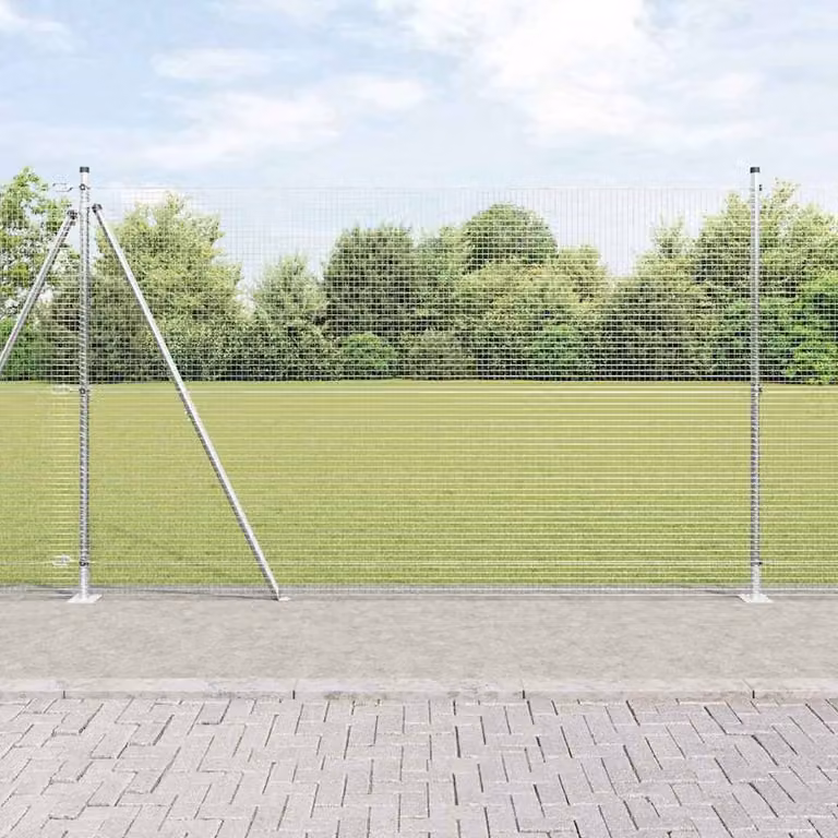 Berkfield Home Welded Wire Fence with 13 Flanged Posts, Galvanised Steel, Silver, 1.4 x 25 m