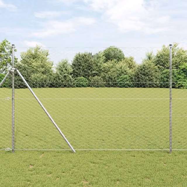 Berkfield Home Silver Galvanised Steel Hexagon Wire Mesh Fence, H: 160 cm x L: 50 m