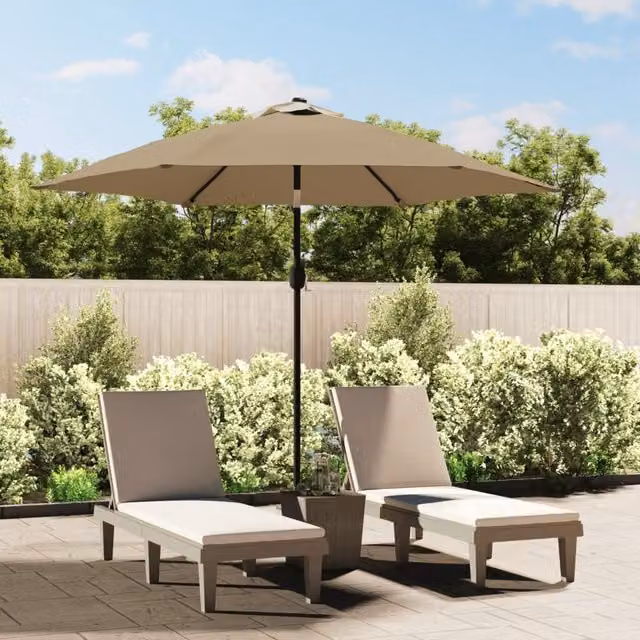 Berkfield Home Outdoor Parasol with LED Lights and Steel Pole, Beige, Diameter: 300 cm
