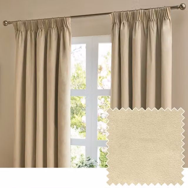 Make It A Home Ultimate Velvet Room Darkening Pencil Pleat Curtain Pair in Beige/Yellow, W: 137 cm, H: 229 cm