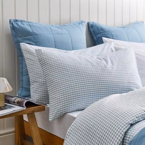 Christy Gingham Yarn Dye Cotton Standard Pillowcase Pair, Blue, W/H: 75 x 50 cm