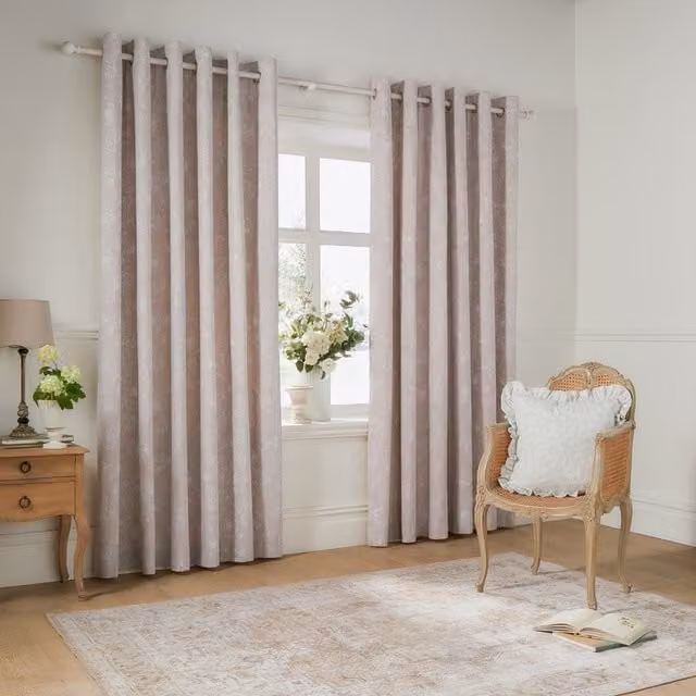 Make It A Home Bella Floral Eyelet Curtain Pair in Beige and Pink, Width: 137 cm