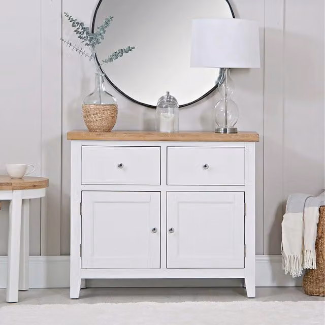 Home Source Modern Oak and White Wood and Metal Sideboard Cabinet