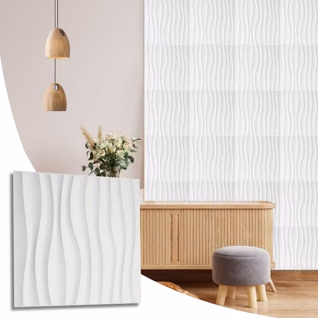 NOVECRAFTO White Waves Design 3D PVC Wall Panels, W/D: 50 x 50 cm