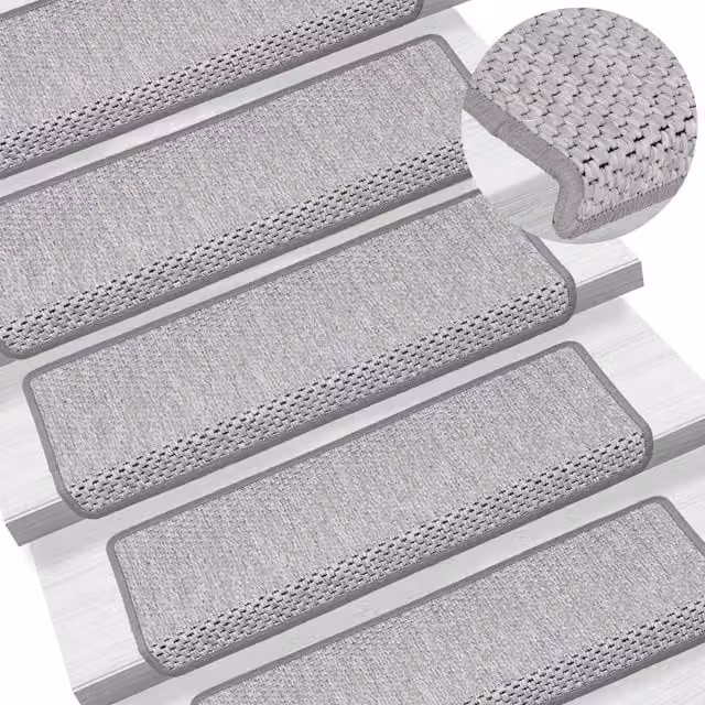Berkfield Home Self-adhesive Sisal-Look Stair Mats, 15 Pieces, Beige, W: 65 cm, D: 21 cm, H: 4 cm