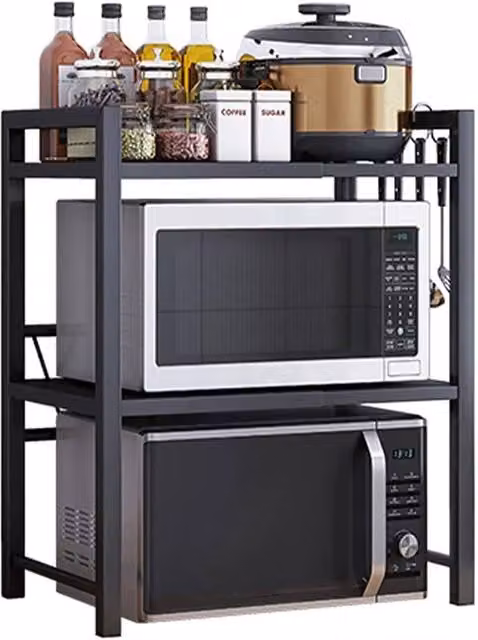 Kelvenix 3 Tier Expandable Metal Microwave Oven Rack in Black