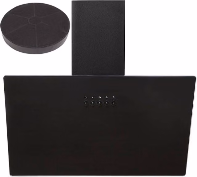 SIA Black Glass Wall Mounted Chimney Cooker Hood with Activated Carbon Filter, W: 60 cm, D: 45 cm, H: 68 cm