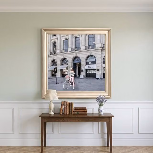 HOME LUXE INTERIOR Dior Joaillerie Champagne Step Frame Wall Art in Khaki and Beige, W/H: 70 x 70 cm