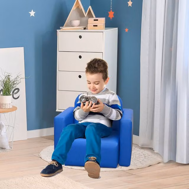 HOMCOM Kids 2-in-1 Mini Sofa Armchair and Table Set in Blue
