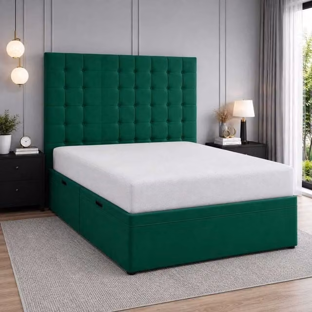 K Mehmood Enterprise Ltd Diana Luxury Green Velvet Upholstered Storage Bed with Elegant Headboard, W/D/H: 90 x 190 cm