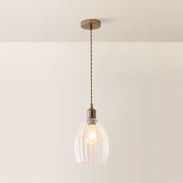 ValueLights Cheltenham Modern Suspended Ceiling Pendant Light with Glass Dome Shade in Brass