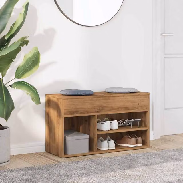Berkfield Home Artisan Oak Shoe Bench in Brown, W/D/H: 80 x 30 x 45 cm