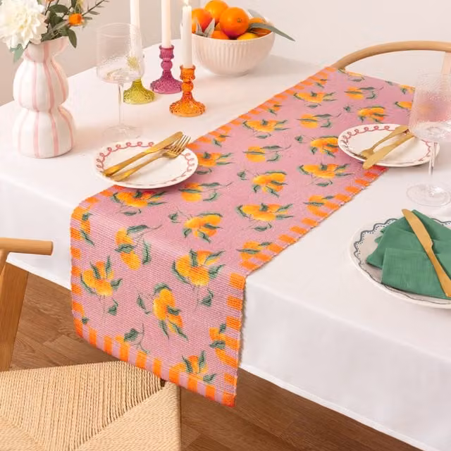 Make it a Home Pink Striped Mediterranean Indoor-Outdoor Weatherproof Table Runner, Length: 180 cm