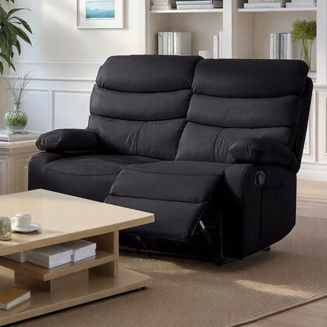 Kudl Blanca 2-Seater Manual Recliner Sofa in Black and Grey Synthetic Leather