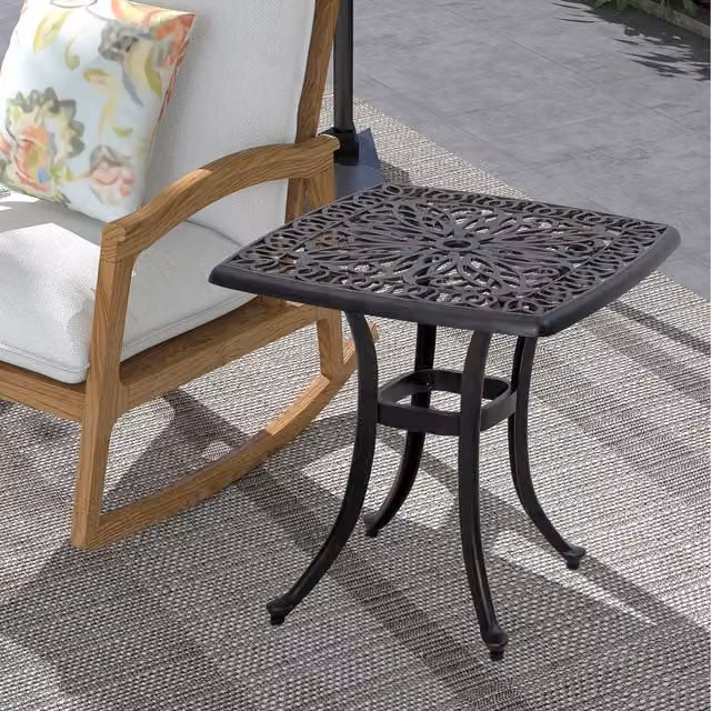 Outsunny Square Outdoor Side Table with Umbrella Hole in Brown