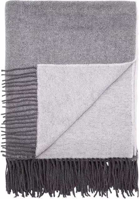 Murmur Aven Woven Wool Throw with Fringes in Storm Grey
