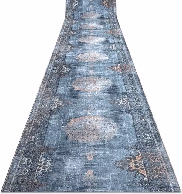 RugsX Lotus Anti-Slip Oriental Runner in Grey and Blue, W/D/H: 60 x 290 cm