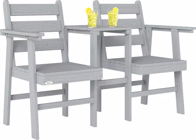 Outsunny Grey Embossed Wood Jack and Jill Garden Loveseat with Armrests