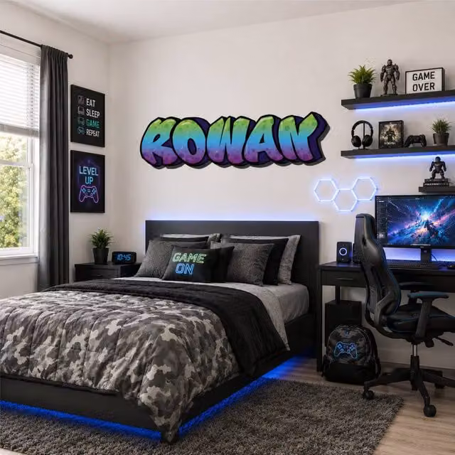 60 SECOND MAKEOVER Personalised Graffiti Name Wall Sticker Decal in Purple, Green and Blue, Width: 100 cm