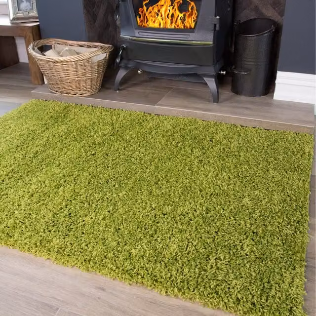 The Rug House Soft Shaggy Modern Rectangular Area Rug in Green, W: 220 cm, D: 160 cm