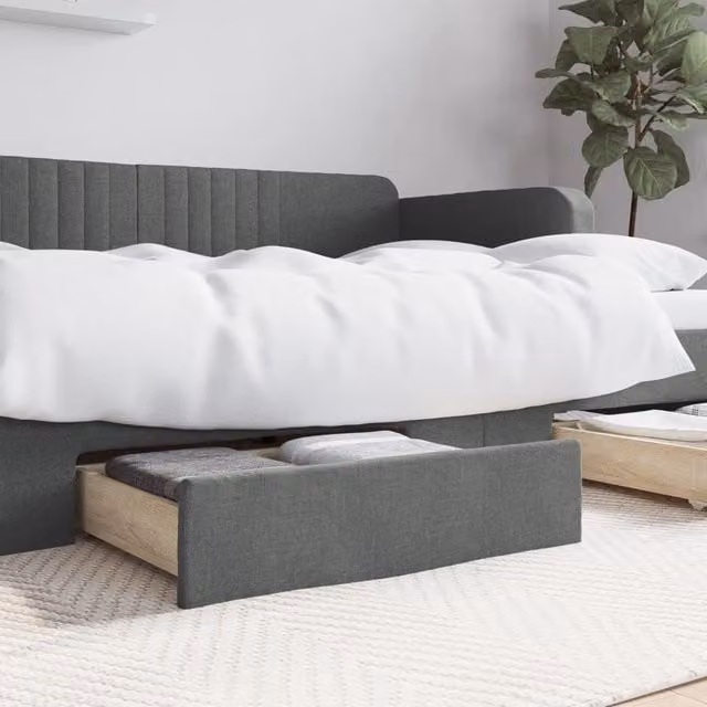 Berkfield Home Set of 2 Bed Storage Drawers in Dark Grey Engineered Wood and Fabric with Castors