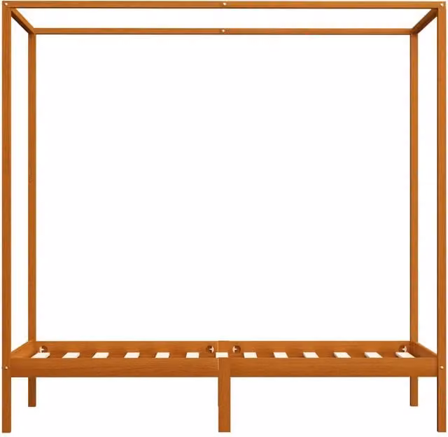 Berkfield Home Canopy Bed Frame in Honey Brown Solid Pine Wood, W/D/H: 100 x 200 x 204 cm