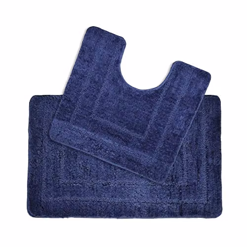 Allure Bath Fashions Two Piece Non-Slip Microfibre Bath and Pedestal Mat Set in Blue
