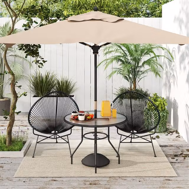 Outsunny Round Outdoor Dining Table with Black Tempered Glass Top and Powder Coated Steel Frame, Diameter: 100 cm