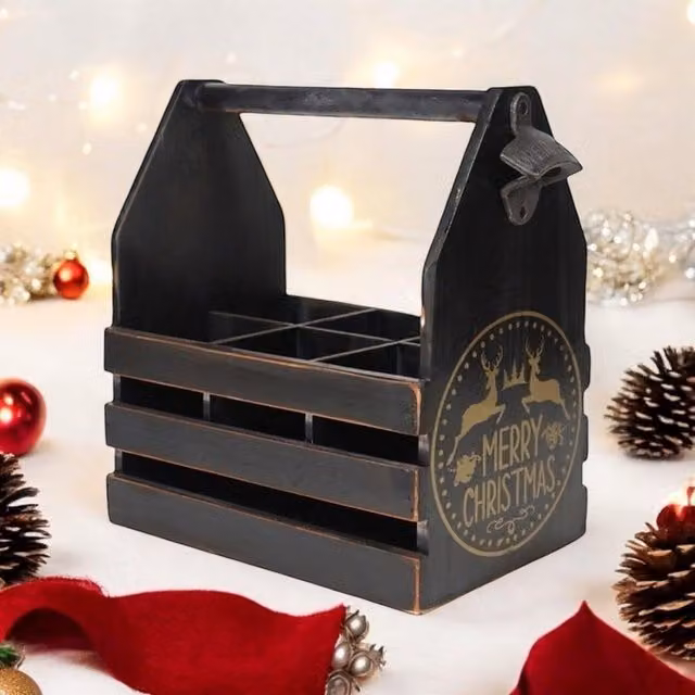 Minster 6 Bottle Holder with Metal Opener, Black, W: 27 cm, D: 19 cm, H: 30 cm