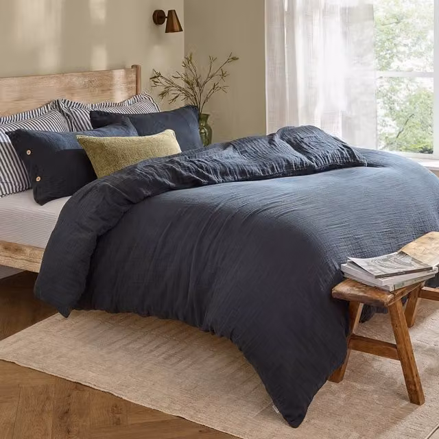 Yard Lark Blue 100% Cotton Muslin Duvet Cover Set, 200 x 200 cm