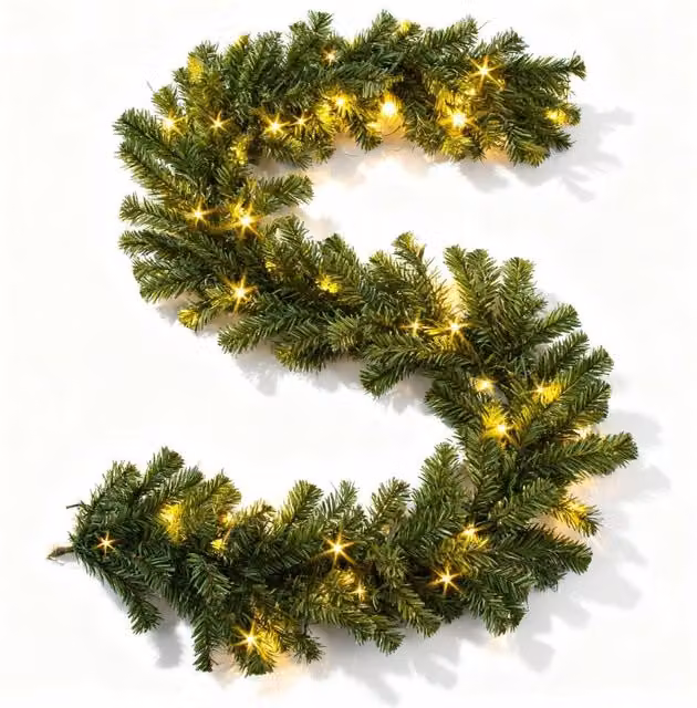 Shatchi 2-Pack Green Alaskan Christmas Garland with 70 Warm White LEDs, 2.7m