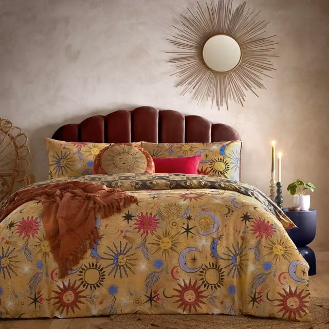 Make it a Home Ethereal Star Reversible Duvet Cover Set, Boho Star Design, Pink, Blue and Gold, 180 x 200 cm