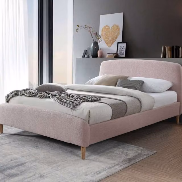 Birlea Otley Upholstered Bouclé Fabric Bed Frame in Pink, King Size (180 x 200 cm)