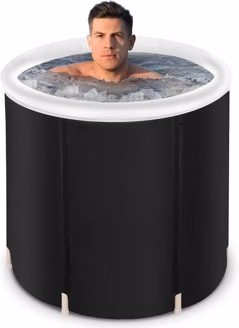 Gr8 Home Inflatable Round Ice Bath Tub for Cold Water Therapy with Lid, Black