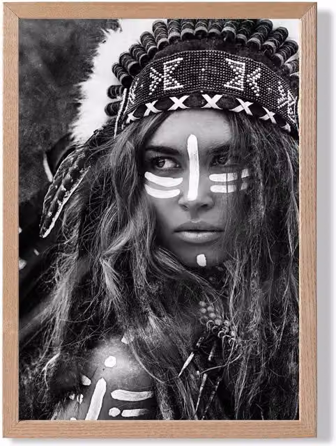 ARTZE Strong Woman Black and White Photo Framed Print with Oak Frame, A2
