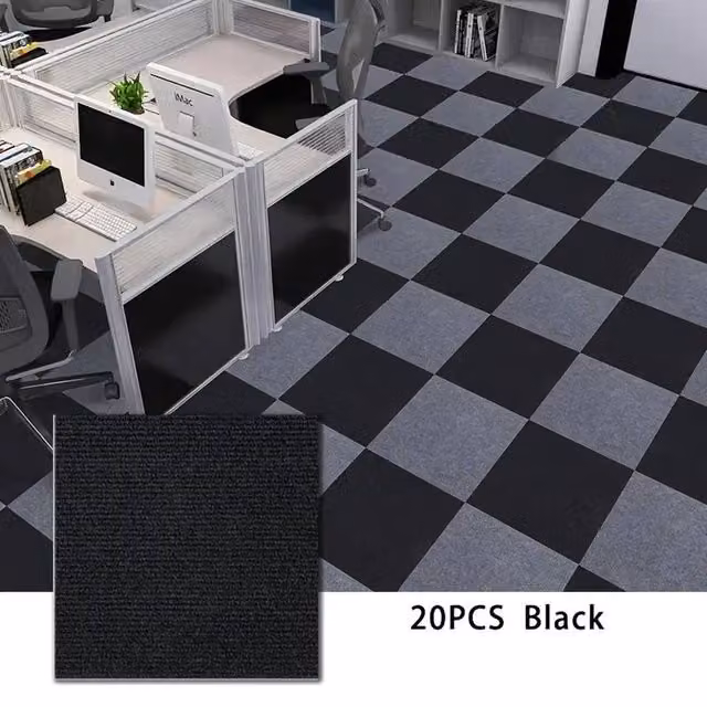 EONLION 20-Piece Black Commercial Carpet Tiles for Retail and Office Use